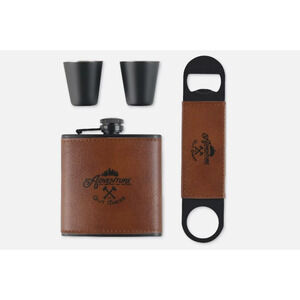 Adventure Men's Deluxe Flask and Bottle Opener Set - Brown 128